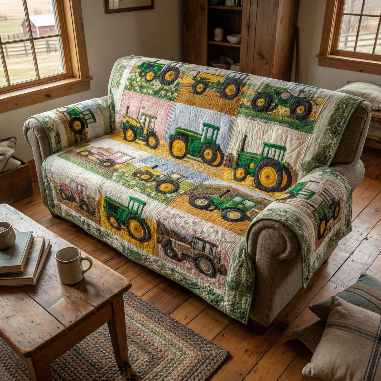 Meadow Tractor Story Quilted Sofa Cover NCU0PT11402