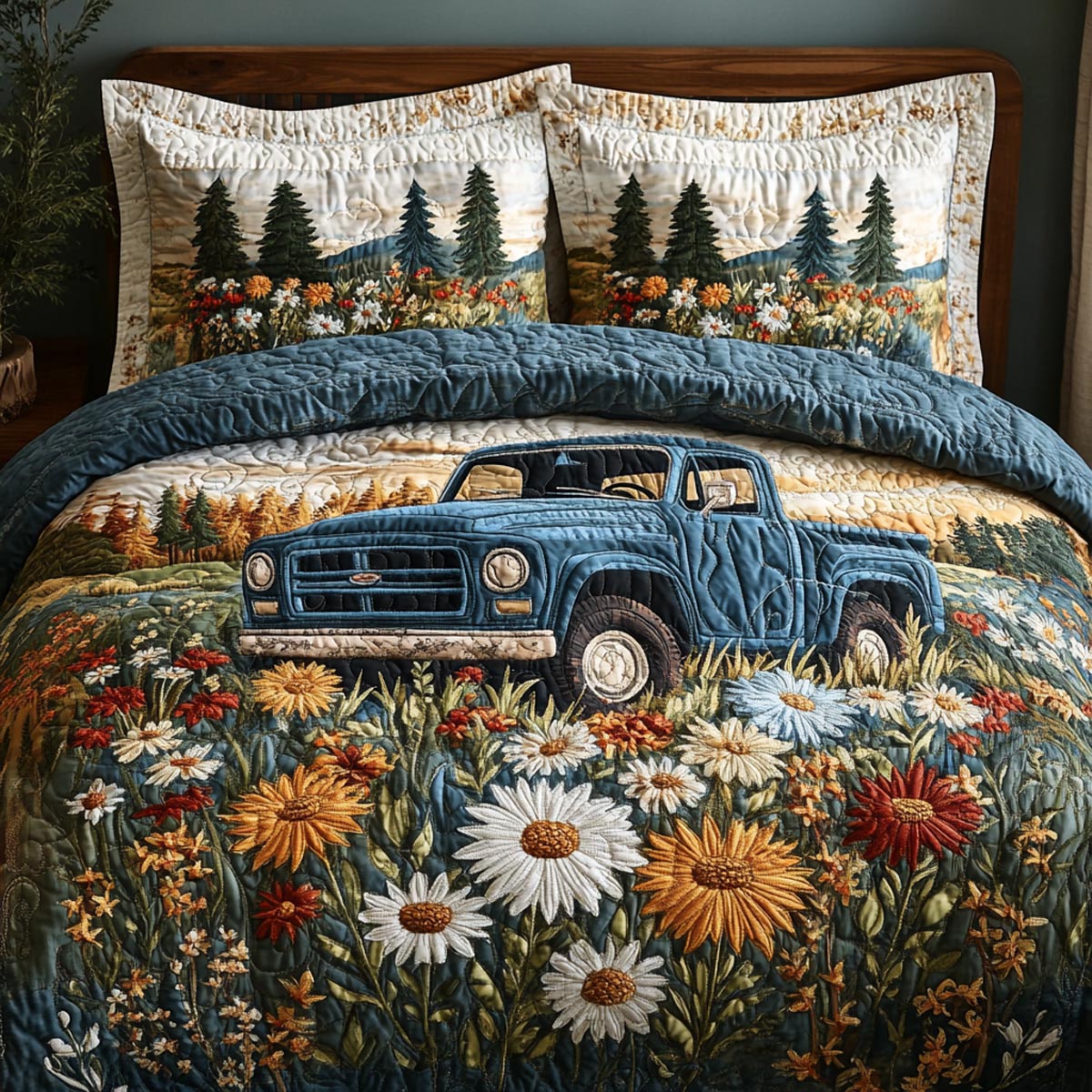 Meadow Truck 3-Piece Quilted Bedding Set NCU0DV9048