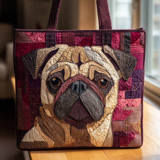 Melancholy Pug Quilted Tote Bag NCU0HH121