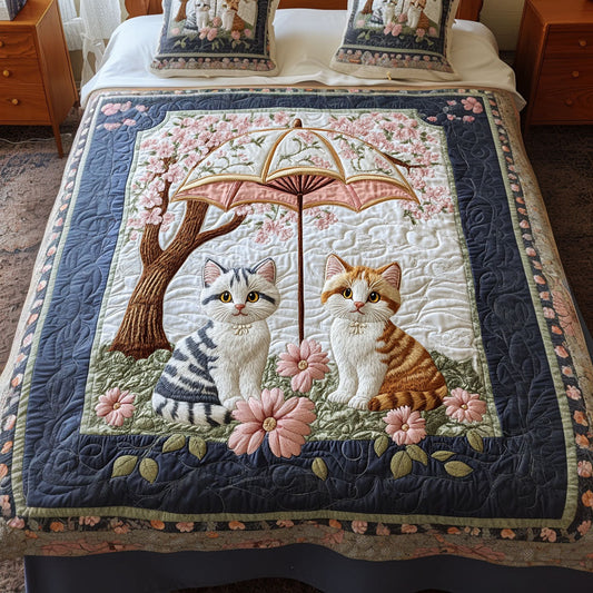 Meow Harmony 3-Piece Quilted Bedding Set NCU0NT2597