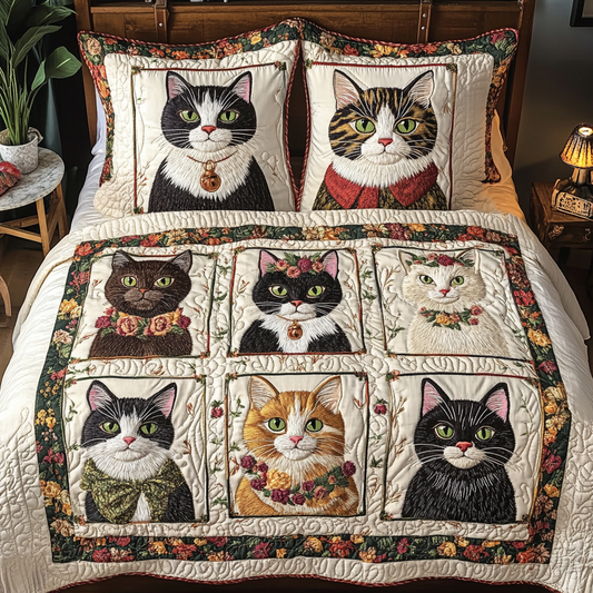 Meow Magic 3-Piece Quilted Bedding Set NCU0VH4288