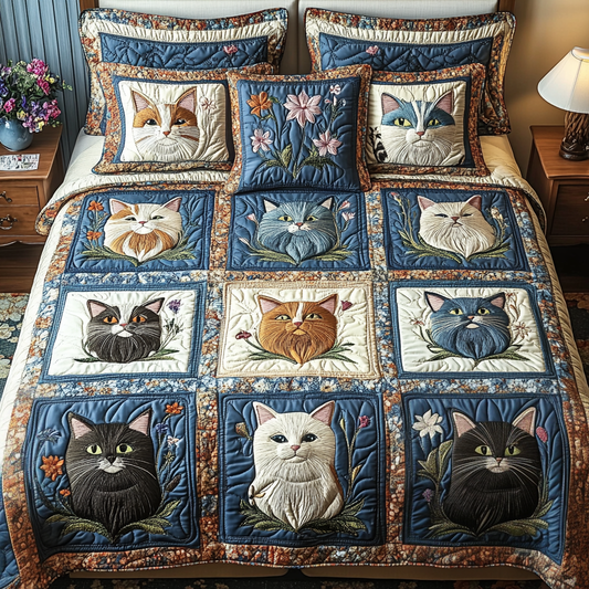 Meow Meadow 3-Piece Quilted Bedding Set NCU0VH5035
