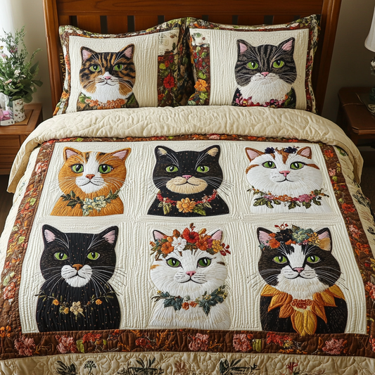 Meow Nest 3-Piece Quilted Bedding Set NCU0VH4289