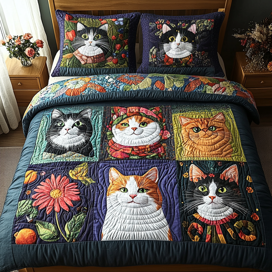 Meowgical Garden 3-Piece Quilted Bedding Set NCU0DV4210