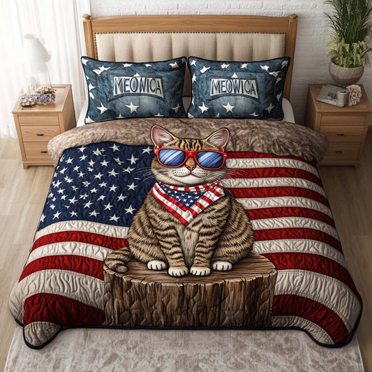 Meowica Vibes 3-Piece Quilted Bedding Set NCU0NT8165