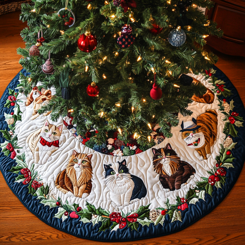Meowy Christmas Cheer Christmas Quilted Tree Skirt NCU0DK2092