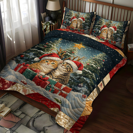 Meowy Festive 3-Piece Quilted Bedding Set NCU0TL1769
