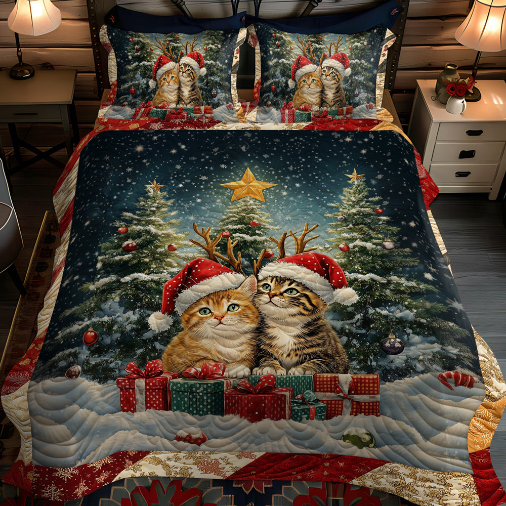 Meowy Festive 3-Piece Quilted Bedding Set NCU0TL1769