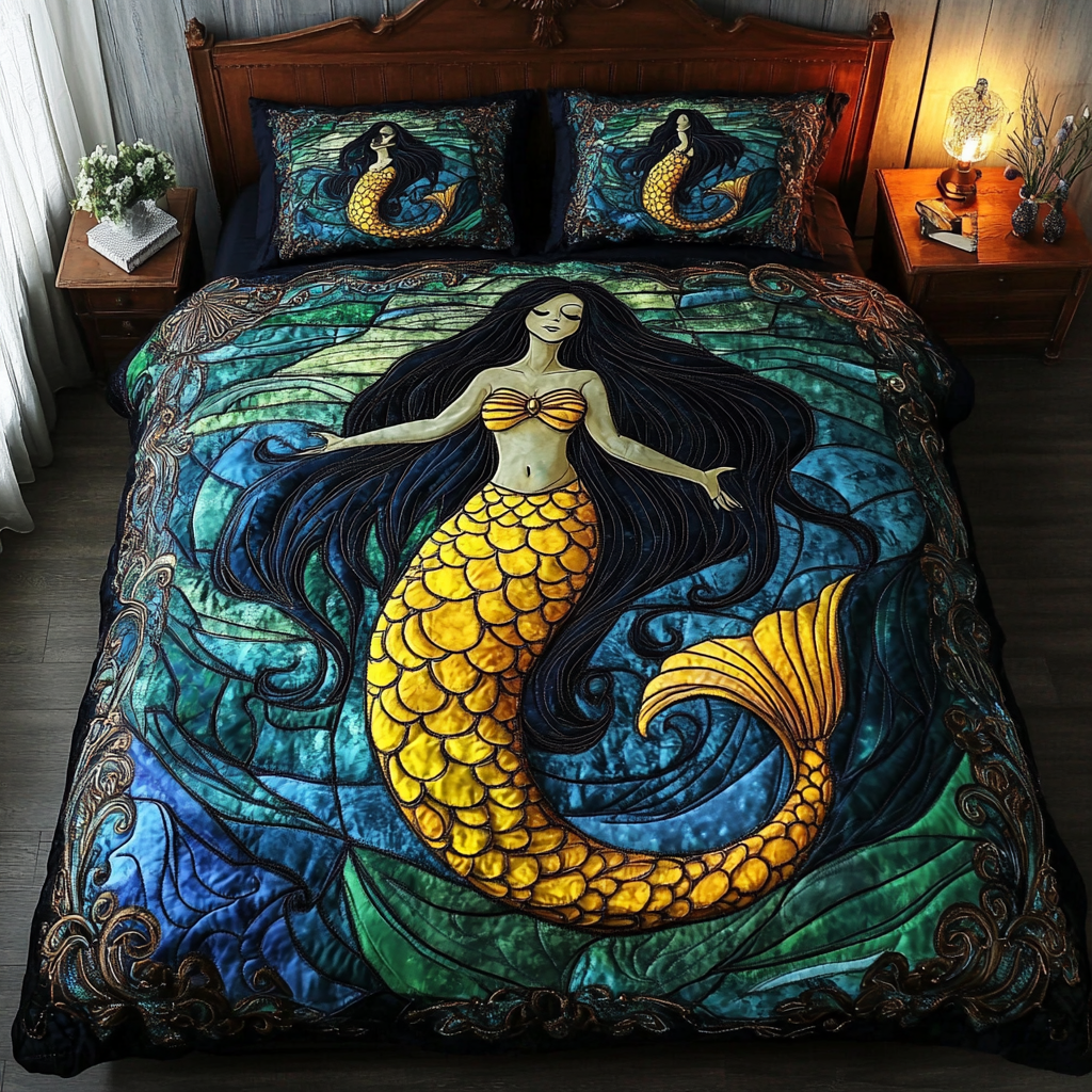 Mermaid Voyage 3-Piece Quilted Bedding Set NCU0DK7879