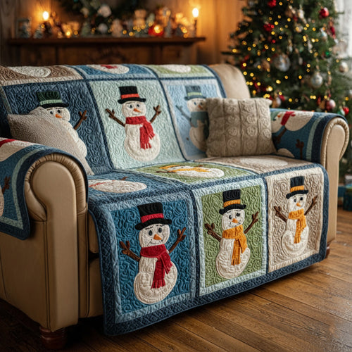 Merriment Snowman Bright Quilted Sofa Cover NCU0HH1311