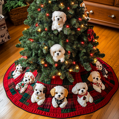 Merry Bichon Delight Christmas Quilted Tree Skirt NCU0DV1372