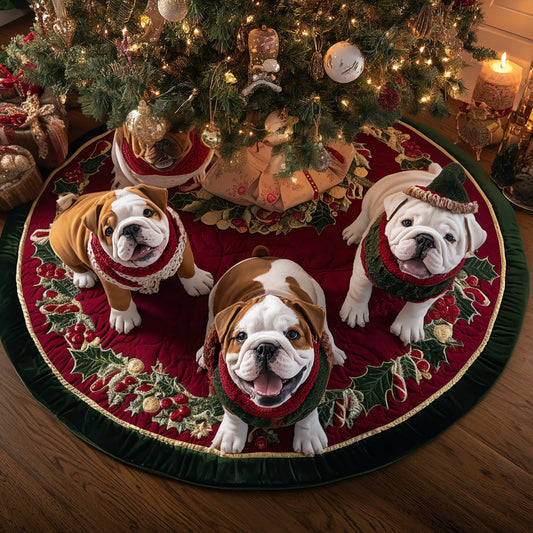 Merry Bulldog Night Quilted Christmas Tree Skirt NCU0DV8071