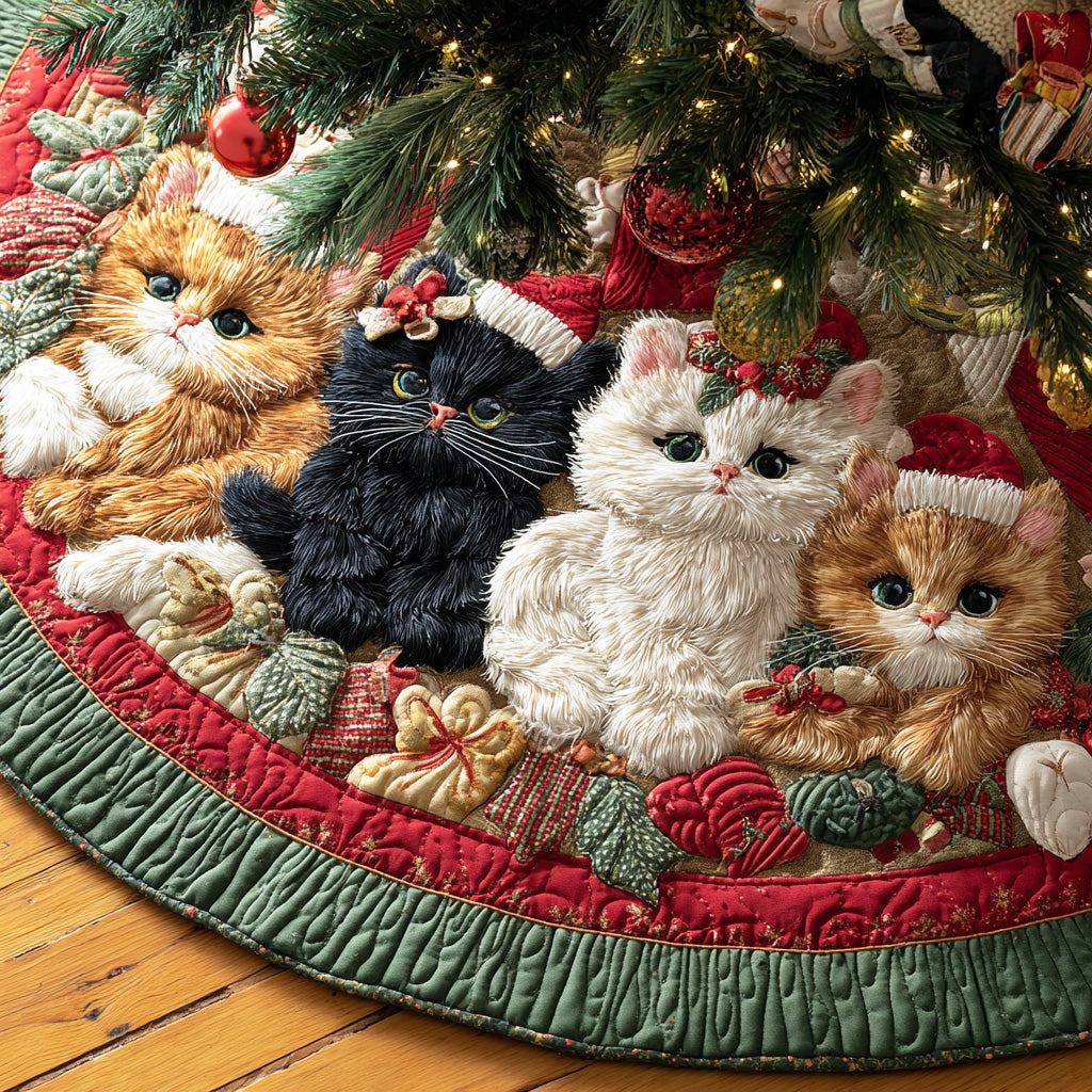 Merry Cat Magic Christmas Quilted Tree Skirt NCU0TD1768