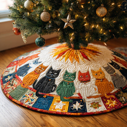Merry Cat Quilted Christmas Tree Skirt NCU0HH1158
