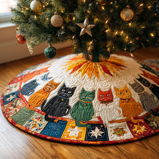 Merry Cat Quilted Christmas Tree Skirt NCU0HH1158