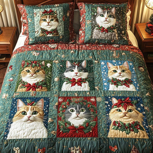 Merry Cat Spirits 3-Piece Quilted Bedding Set NCU0NT2434