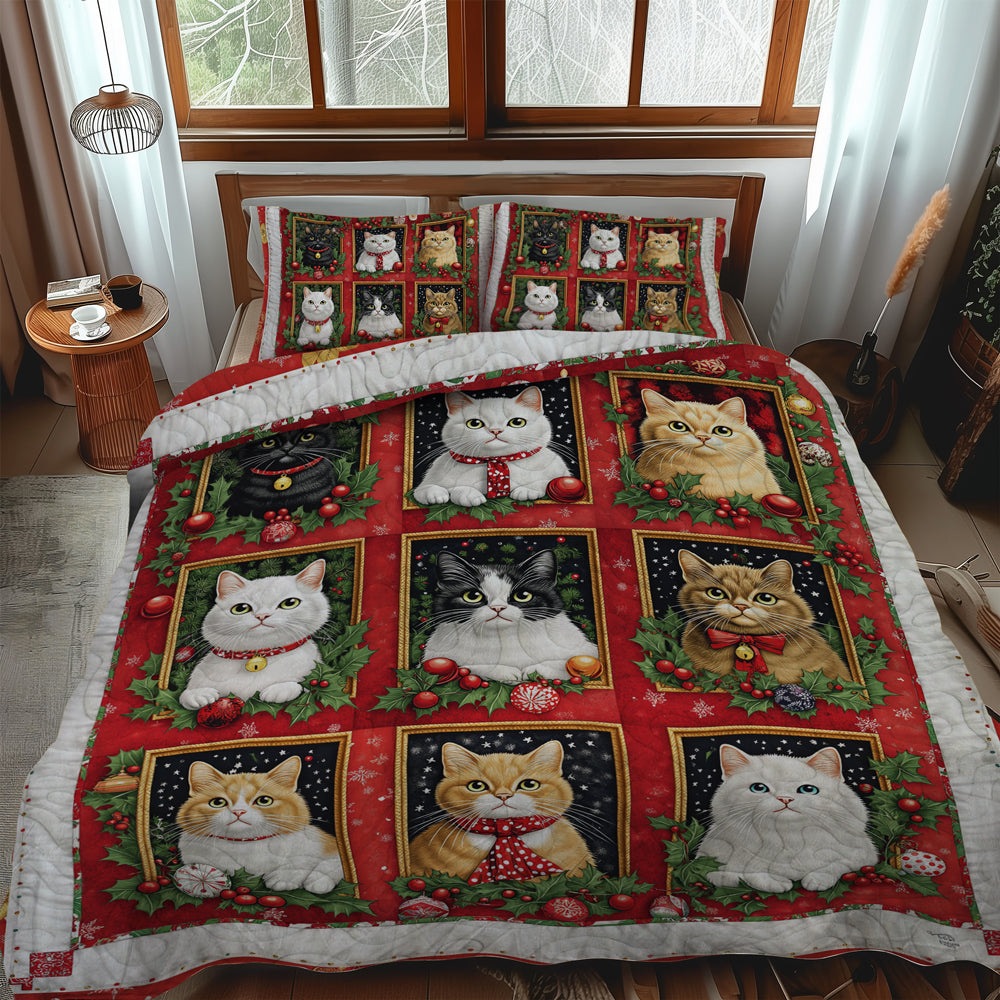 Merry Catmas 3-Piece Quilted Bedding Set NCU0TL1755