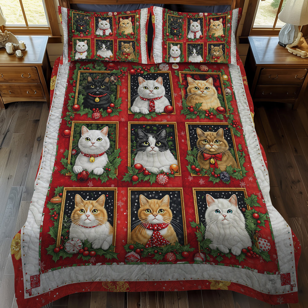 Merry Catmas 3-Piece Quilted Bedding Set NCU0TL1755