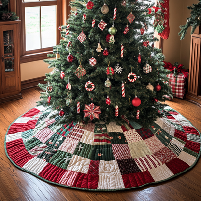 Merry Circle Christmas Quilted Tree Skirt NCU0VL797