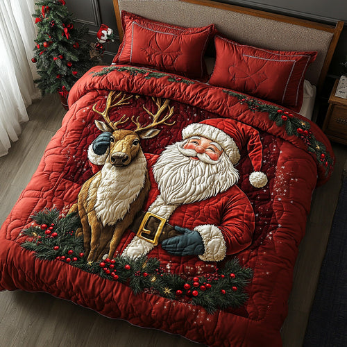 Merry Claus 3-Piece Quilted Bedding Set NCU0DV7931