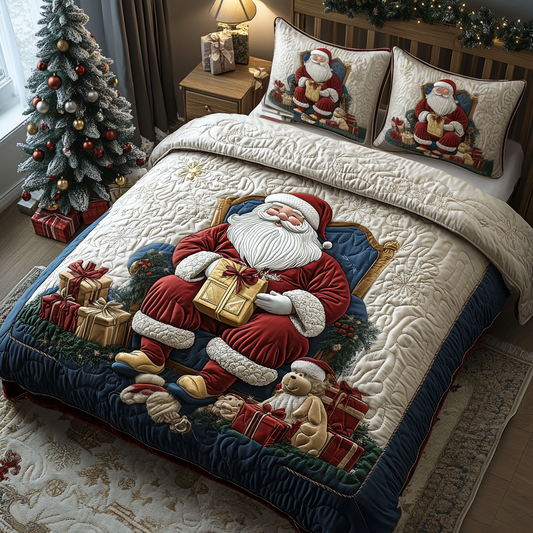 Merry Claus Christmas 3-Piece Quilted Bedding Set NCU0DV2174