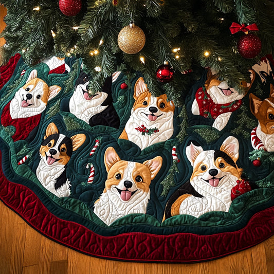 Merry Corgi Glow Quilted Christmas Tree Skirt NCU0PT2061