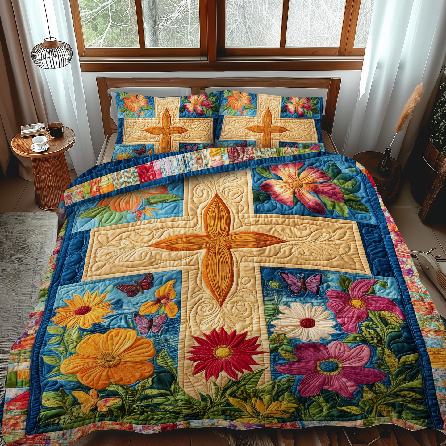 Merry Cross 3-Piece Quilted Bedding Set NCU0VL499