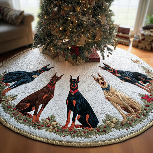 Merry Doberman Eve Christmas Quilted Tree Skirt NCU0DV8288