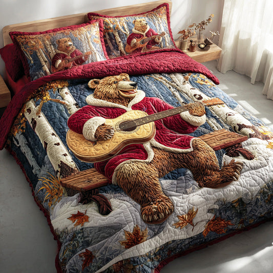 Merry Forest Bear 3-Piece Quilted Bedding Set NCU0TD1534