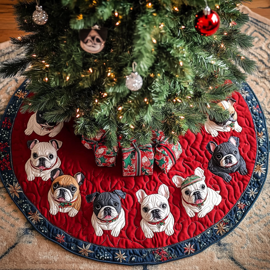 Merry French Bulldog Christmas Quilted Tree Skirt NCU0DK10778