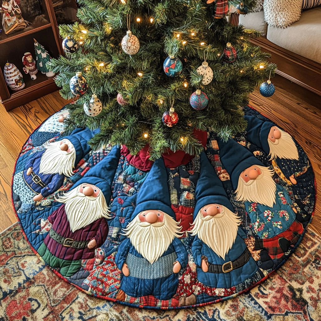 Merry Gnome Gathering Christmas Quilted Tree Skirt NCU0DV1512