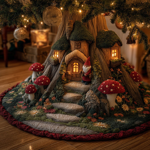 Merry Gnome House Christmas Quilted Tree Skirt NCU0TH3842