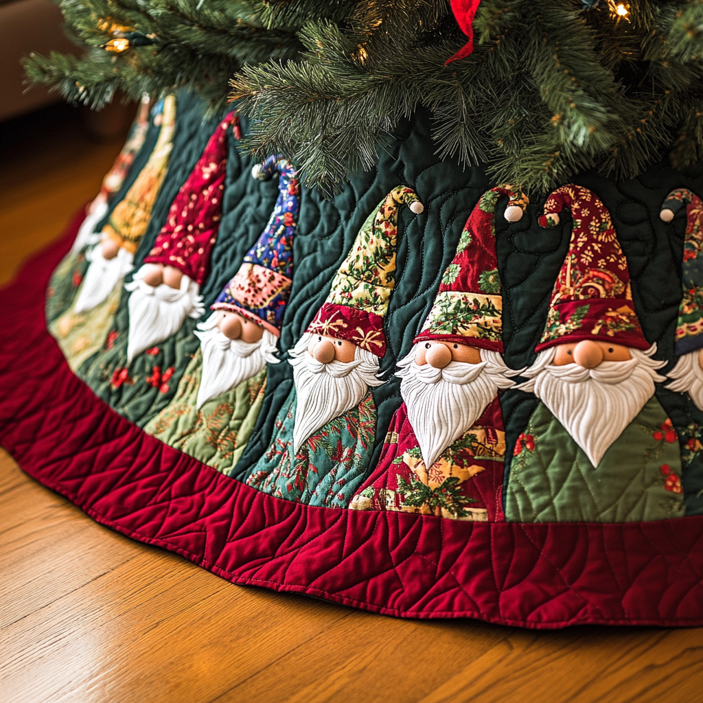 Merry Gnomes Quilted Christmas Tree Skirt NCU0VH427