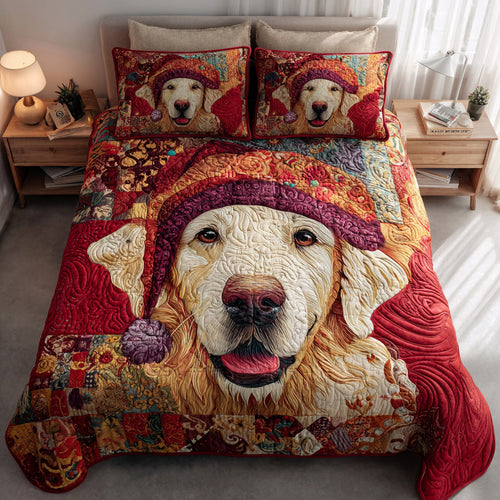 Merry Golden Retriever 3-Piece Quilted Bedding Set NCU0HH221
