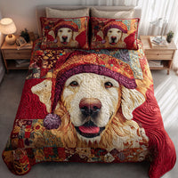 Merry Golden Retriever 3-Piece Quilted Bedding Set NCU0HH221