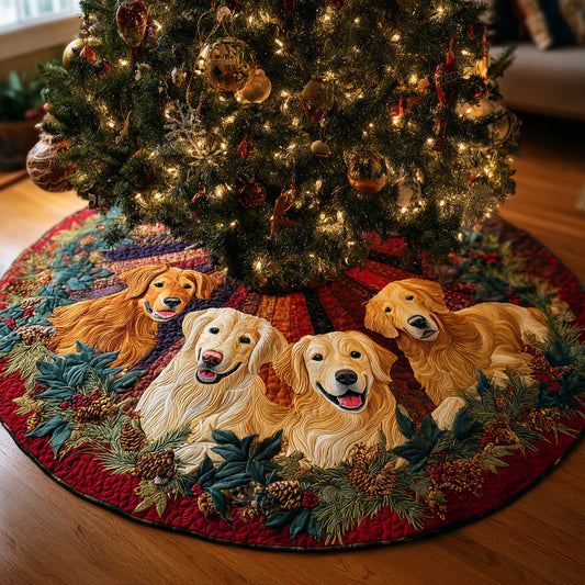 Merry Golden Retriever Quilted Christmas Tree Skirt NCU0DV8117