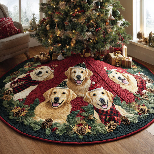 Merry Golden Retriever Quilted Christmas Tree Skirt NCU0DV8158
