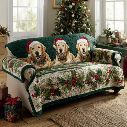 Merry Golden Retriever Quilted Sofa Cover NCU0HH978
