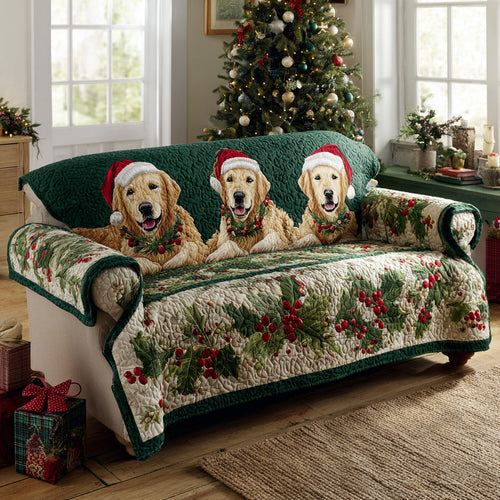 Merry Golden Retriever Quilted Sofa Cover NCU0HH978