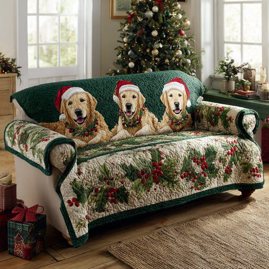 Merry Golden Retriever Quilted Sofa Cover NCU0HH978