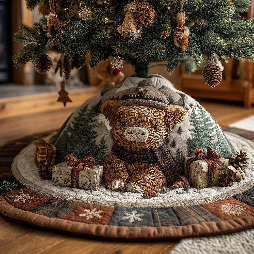 Merry Highland Cow Christmas Quilted Tree Skirt NCU0TH3683