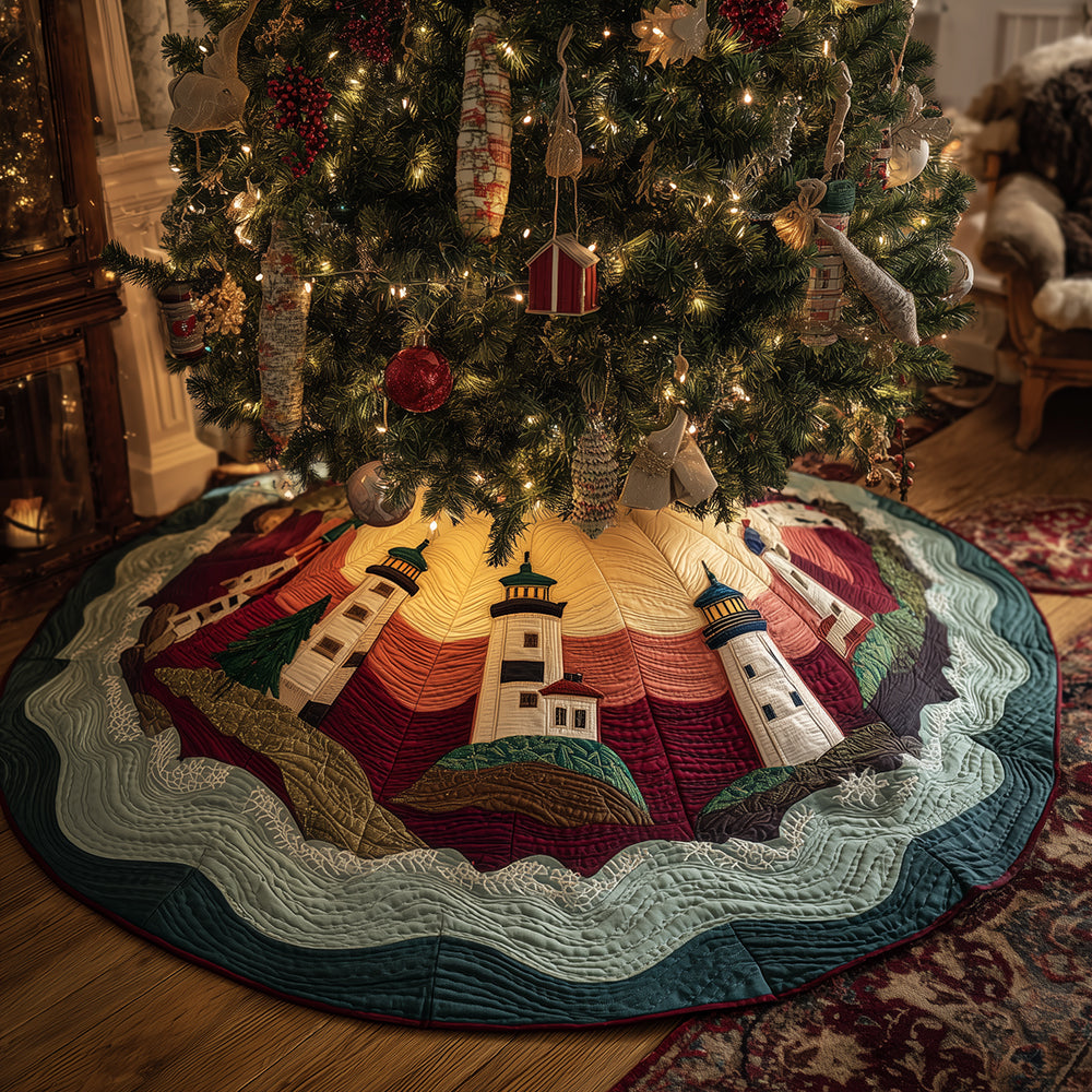 Merry Lighthouse Shores Christmas Quilted Tree Skirt NCU0TH3697
