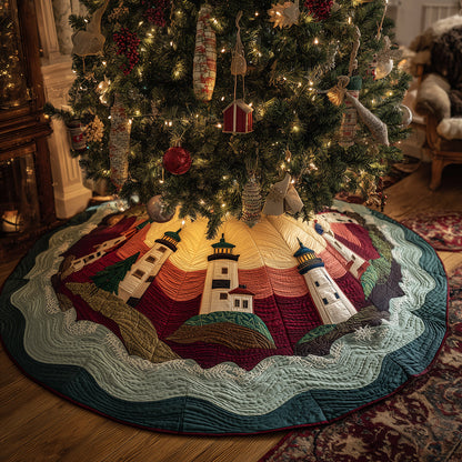 Merry Lighthouse Shores Christmas Quilted Tree Skirt NCU0TH3697