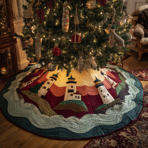 Merry Lighthouse Shores Christmas Quilted Tree Skirt NCU0TH3697
