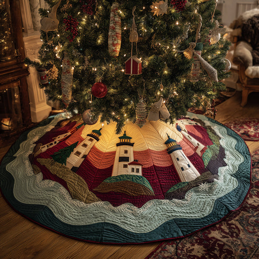 Merry Lighthouse Shores Christmas Quilted Tree Skirt NCU0TH3697