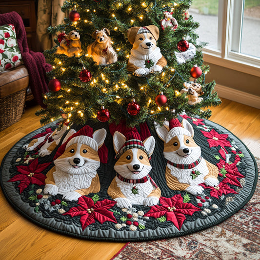 Merry Little Corgi Quilted Christmas Tree Skirt NCU0DV8089