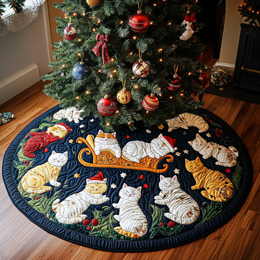 Merry Meowmas Christmas Quilted Tree Skirt NCU0DV1496