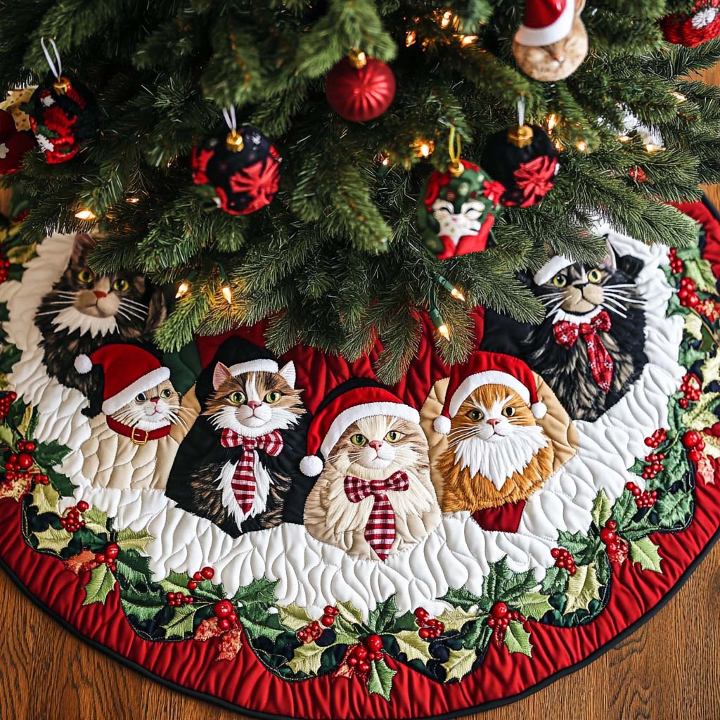 Merry Meows Christmas Quilted Tree Skirt NCU0NT1754