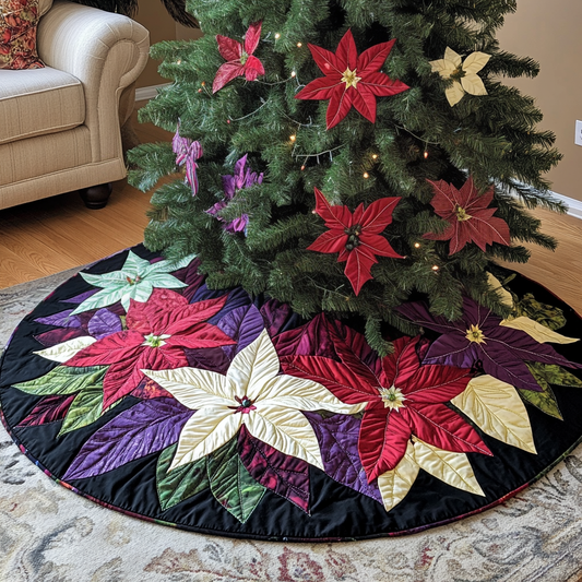Merry Poinsettia Christmas Quilted Tree Skirt NCU0VH337