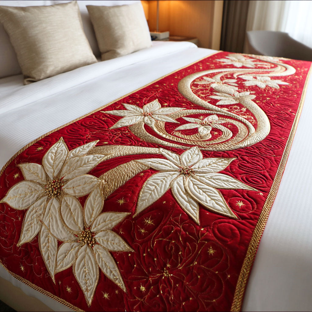 Merry Poinsettia Quilted Bed Runner NCU0TD562